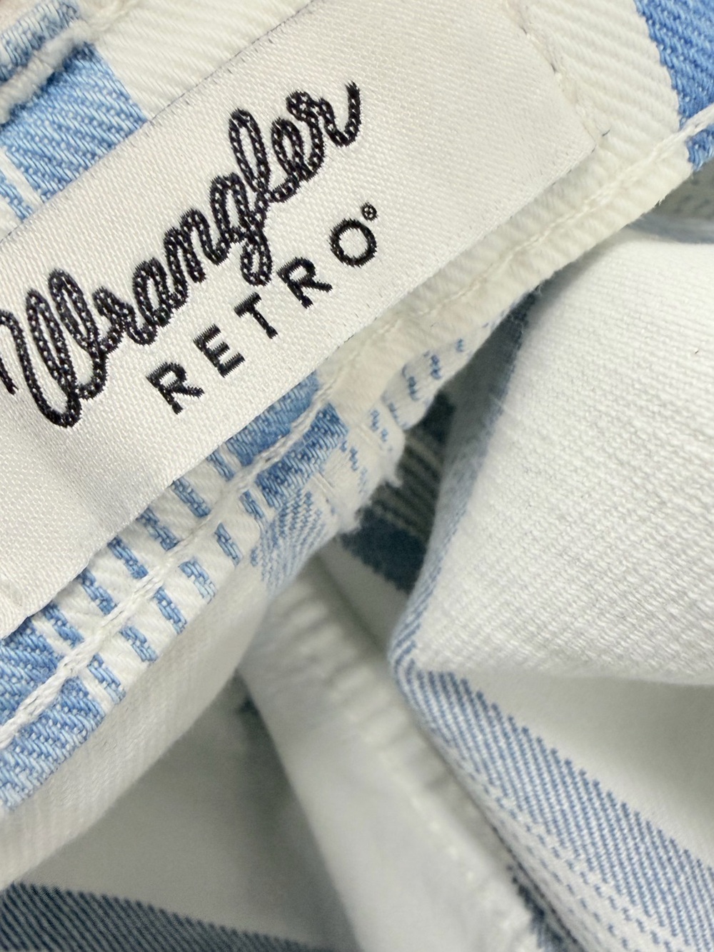 WRANGLER Blue Stripe Gabby Retro Bailey Flare Jean Size 26x34 - Picture 13 of 14
